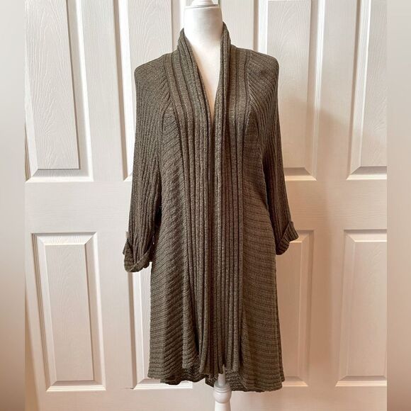 CELERY CARDIGAN WITH DECORATIVE KNITTING IN THE BACK BY FEVER SIZE 2X - Picture 1 of 5